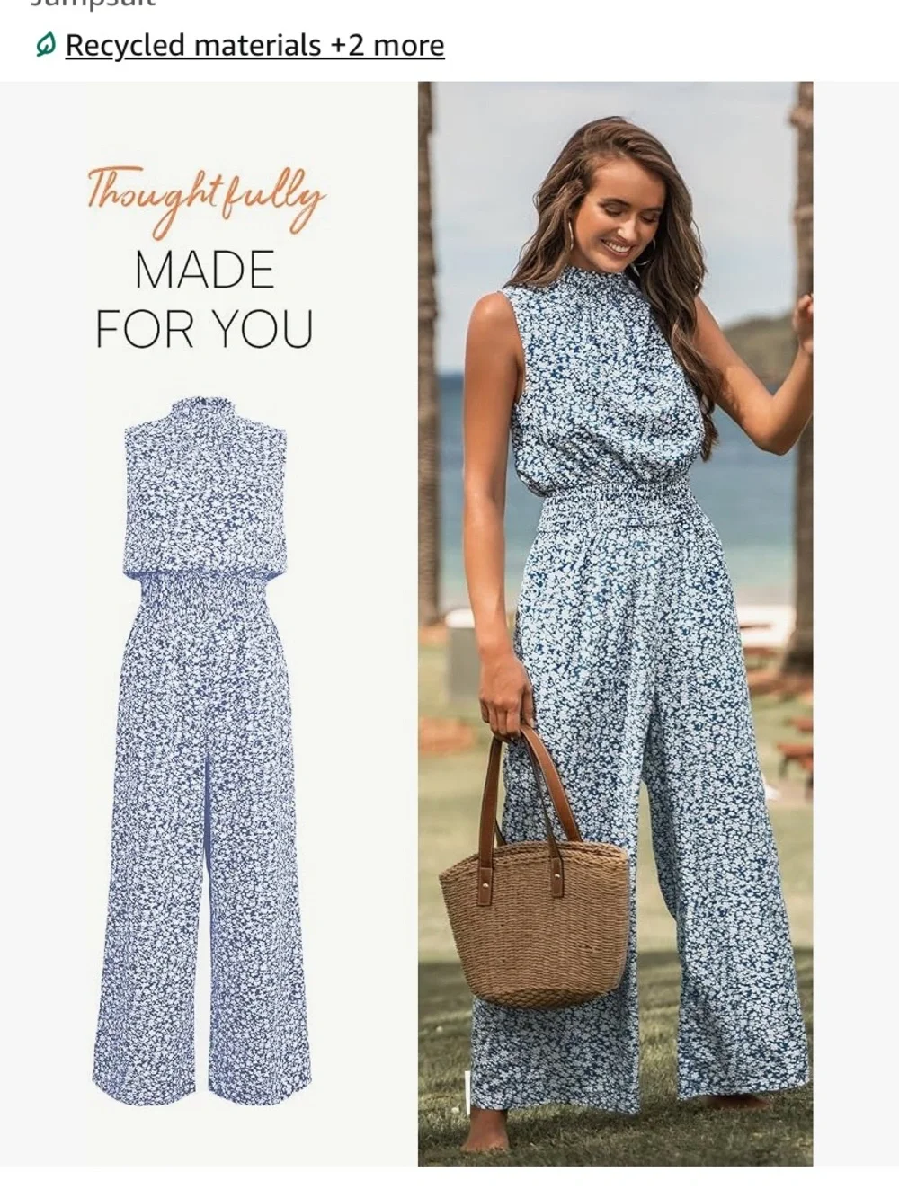 Cupshe Sleeveless Blue Floral Jumpsuit